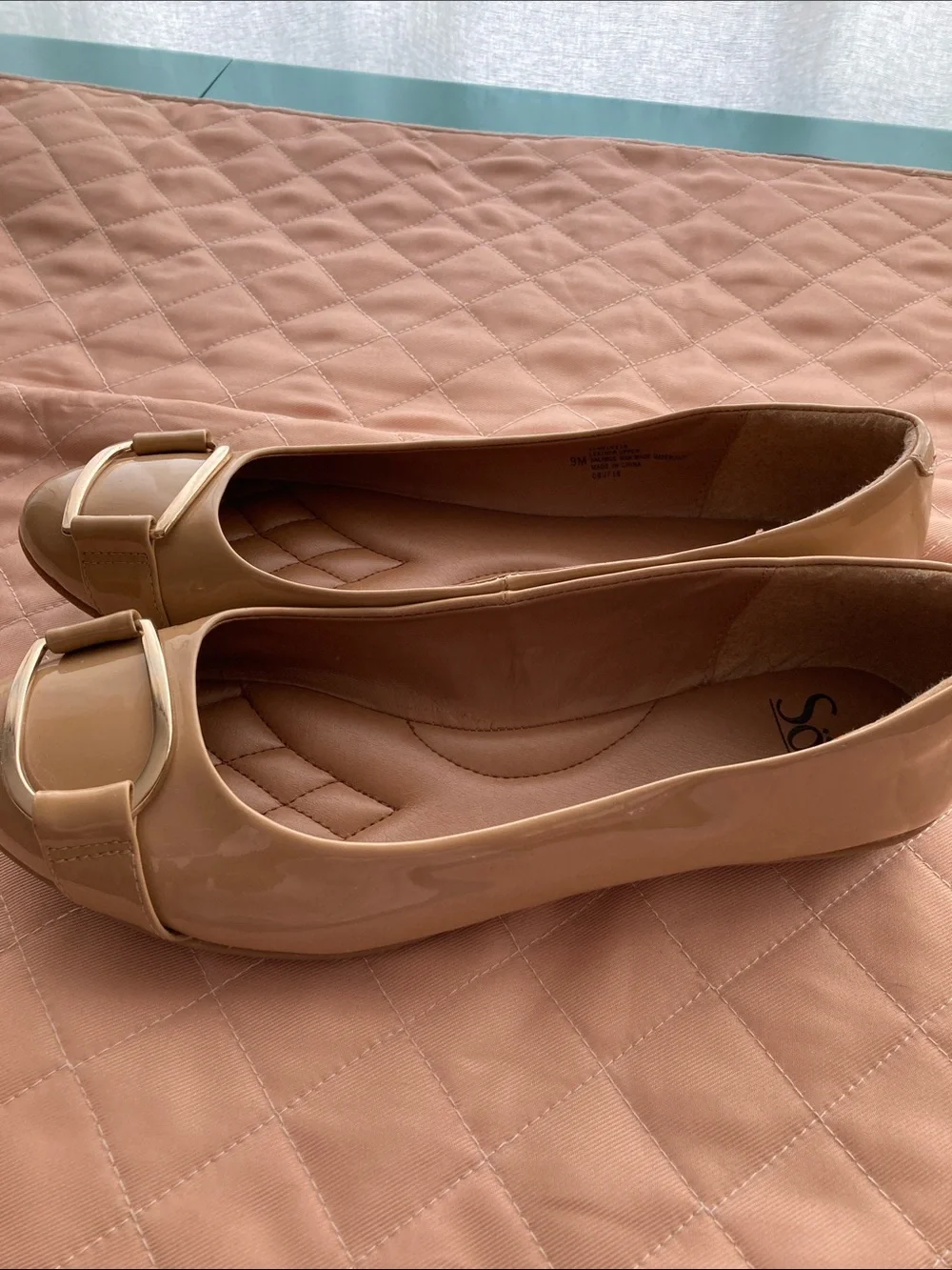 Sofft Nude Patent Ballet Flats with Decorative Buckle size 9